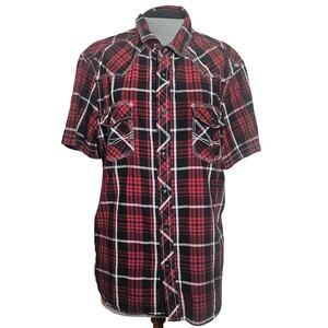Plaid Cotton Short Sleeve Button Down Shirt Size XL